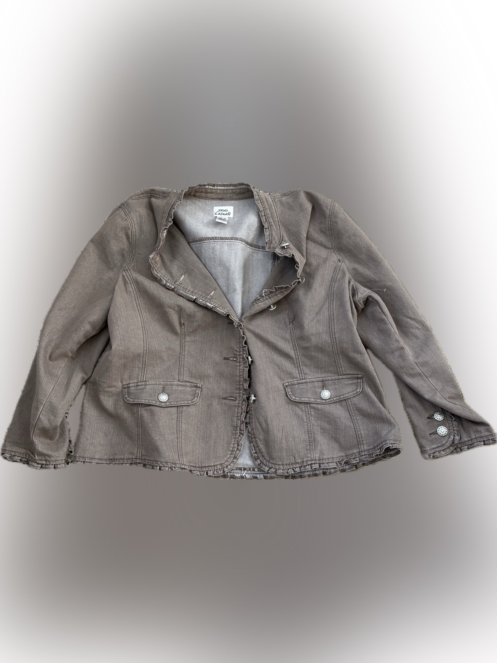 Ruffle Hem Taupe Jean Jacket - Women's Lightweight Denim Blazer